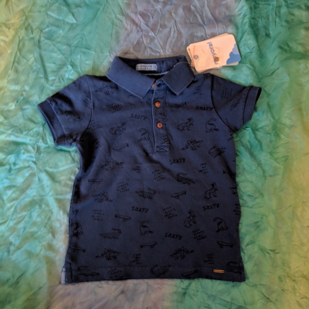 Blue dino skate polo shirt NWT toddler boys